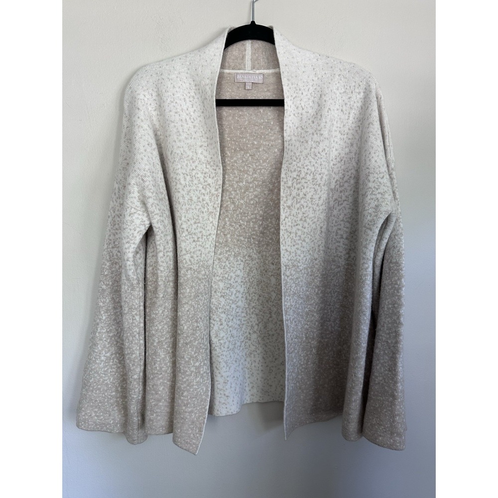 Cashmere/Merino Wool Blend Speckled Oatmeal Tan Cardigan Sweater Neutrals